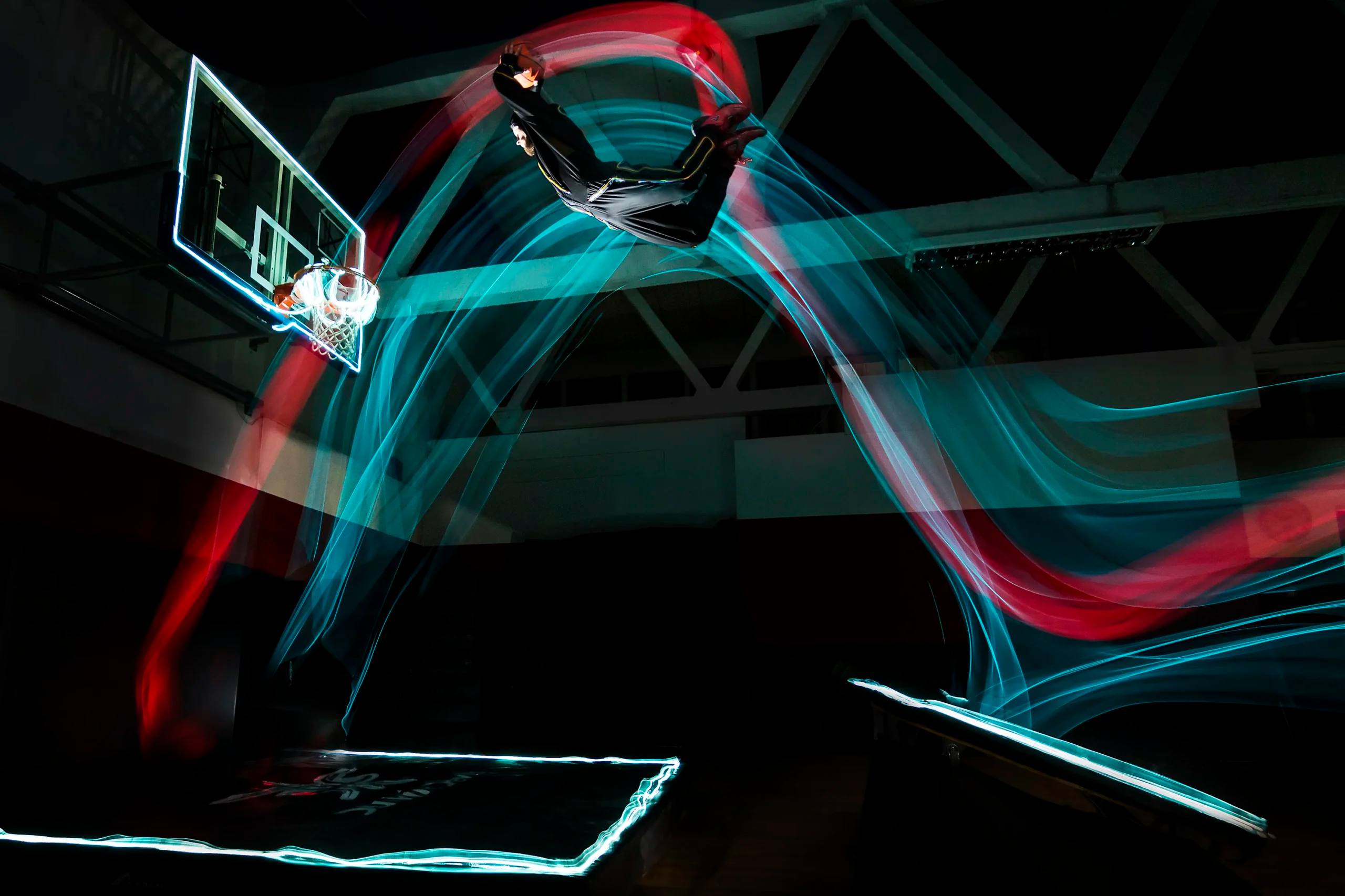 Dunking Devils LED show on a dark corporate event stage.