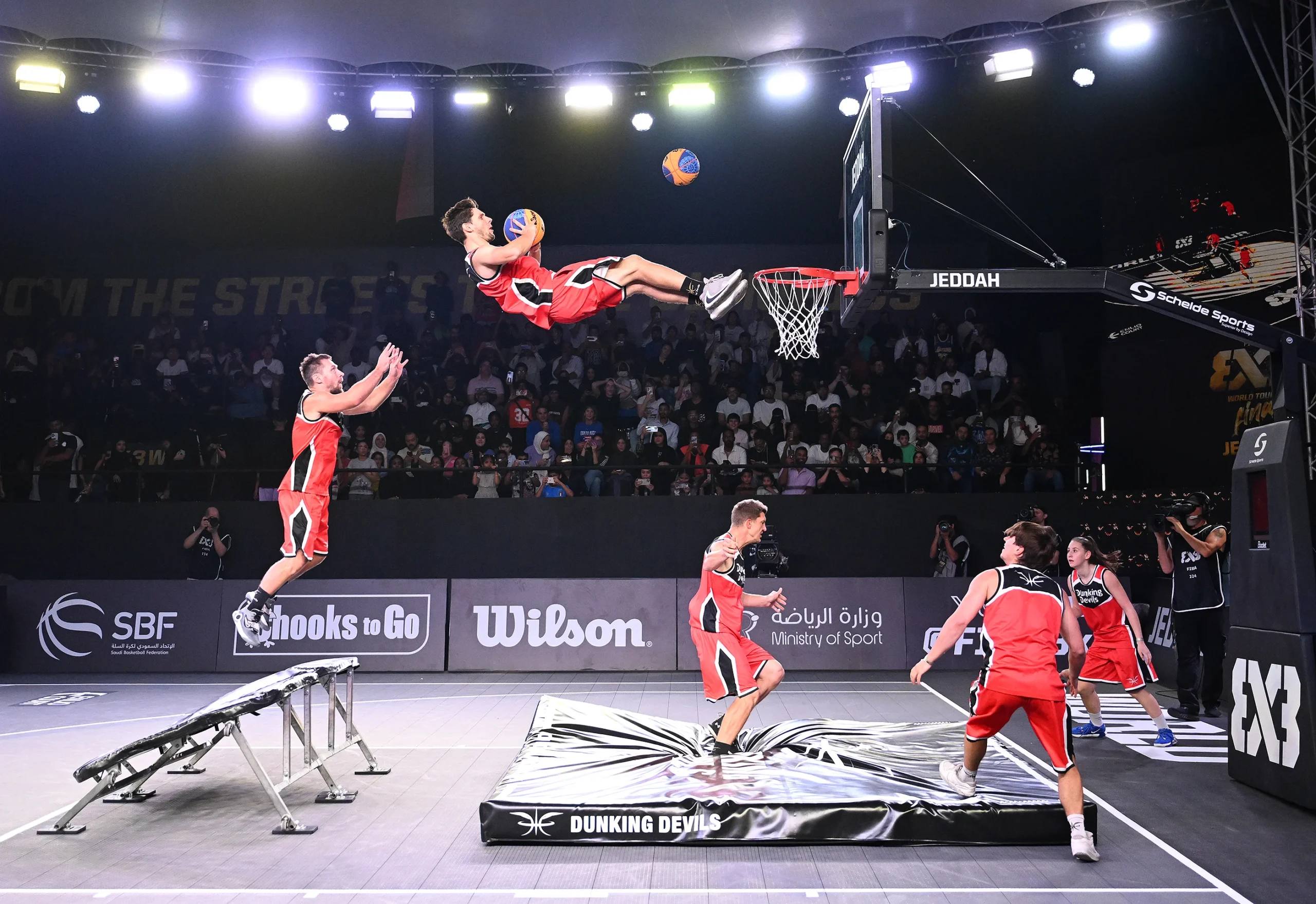 Dunking Devils performing at the FIBA 3x3 World Tour Final in Jeddah.